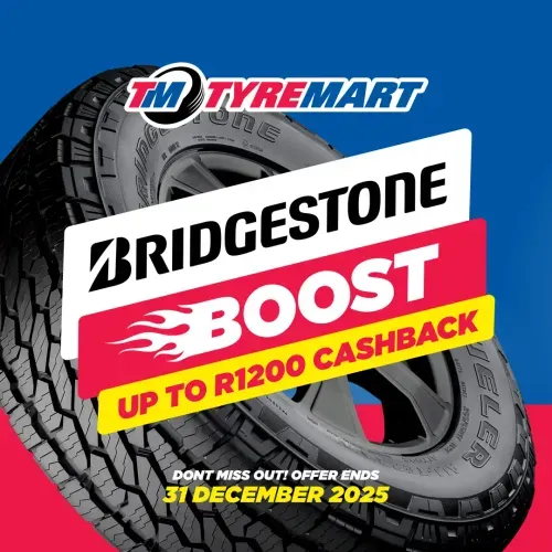 Mega Cashback - 1 million tyres in stock - up to R1200 off - don't miss out - offer ends 31 December 2025